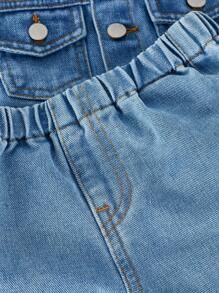 SHEIN Conjunto de 3 peças Colete de Denim sem Mangas, Camiseta sem Mangas com Gola Redonda, Shorts de Denim com Barra Desfiada e Perna Larga - Baby Azul - Ver 5