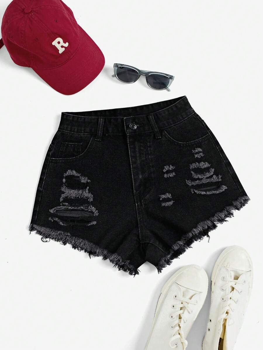 Breezaya 女士純色簡約休閒織邊短褲，適用於日常穿著