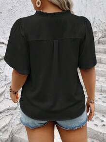 Vionelle 大尺碼女士簡單純色短袖V領上衣 - 黑色 - 查看 2