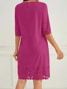 EMERY ROSE 春夏款純色定位燒花鬆身休閒連衣裙