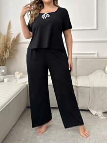 Contrasting Neckline Fitted Pajama Set - Black - View 2