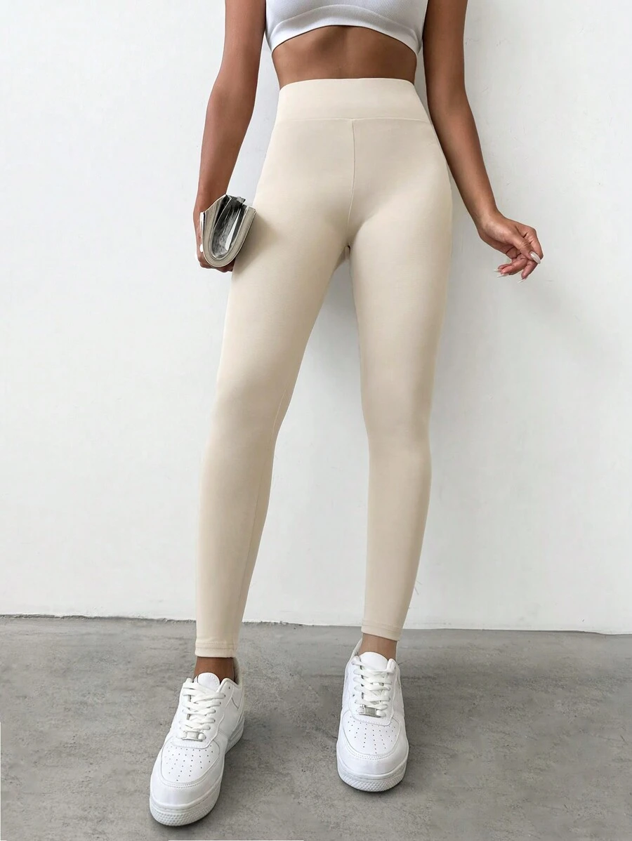 RueChic Solid Wideband Waist Leggings - Red - View 1