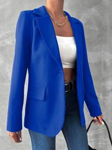 EURMUSE Nút đơn Cổ bẻ Áo vest - Màu xanh lam - Xem 3