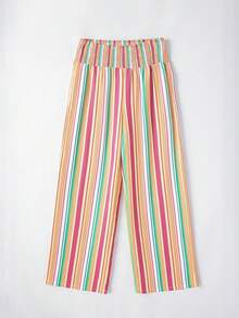 Pantalones anchos a rayas con cintura alta fruncida - Multicolor - Ver 4