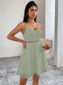 SHEIN Privé 女士婚禮紀念日空心蕾絲腰裙 - 橄欖綠 - 查看 6