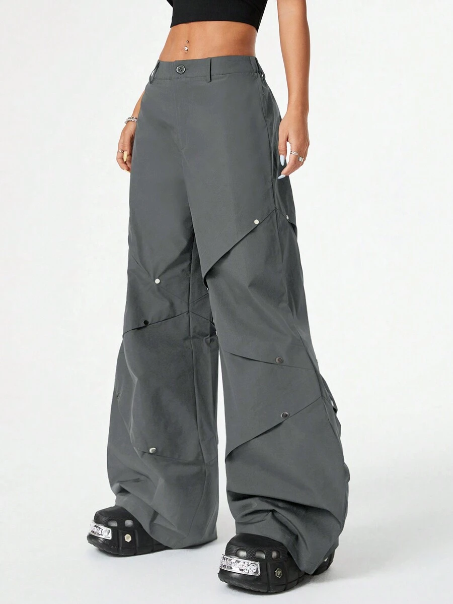 Coolane Women's Stylish Pleated Studded Wide Leg Work Pants