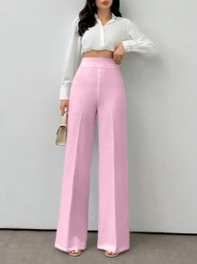 EURMUSE Women's Fashion High-Waist Casual Straight-Leg Pants For All Occasions - Baby Pink - View 5