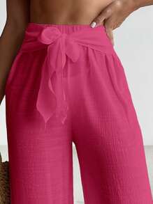 Swim Vcay Damen Strand-Lässig Set aus einfarbiger Strandtunika und weiter Sommerhose