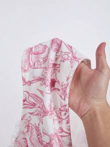 SHEIN MOD Ladies' Lace-Up Decor Flower Pattern Bustier With Floral Patchwork,Milkmaid Tops,Pink Tops,Cute Summer Tops