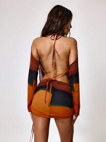 MUSERA Sexy Going Out Tops Women Colorblock Cowl Neck Cold Shoulder Blouse Spring Summer Holiday - Multicolor - View 2