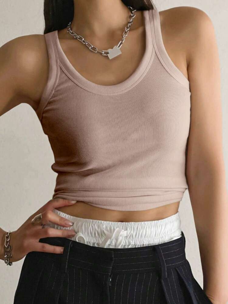 Women's Summer Slim Fit Solid Color Round Neck Tank Top