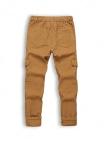 Tween Boy Casual Solid Color Tapered Work Pants, School, Campus, College Summer Holiday - Gold - View 2