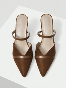 MOTF PREMIUM POINTED TOE WOMEN'S SIMPLE MULE HIGH HEEL SHOES, FOR NEW YEAR HOLIDAY, SPRING SHOES SPRING BREAK EASTER PROM HEELS FOR CHRISTMAS - Brown - View 1