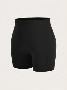 SHEIN EZwear 大码女式休闲针织紧身七分打底裤，适合夏季 - 黑色 - 查看 3