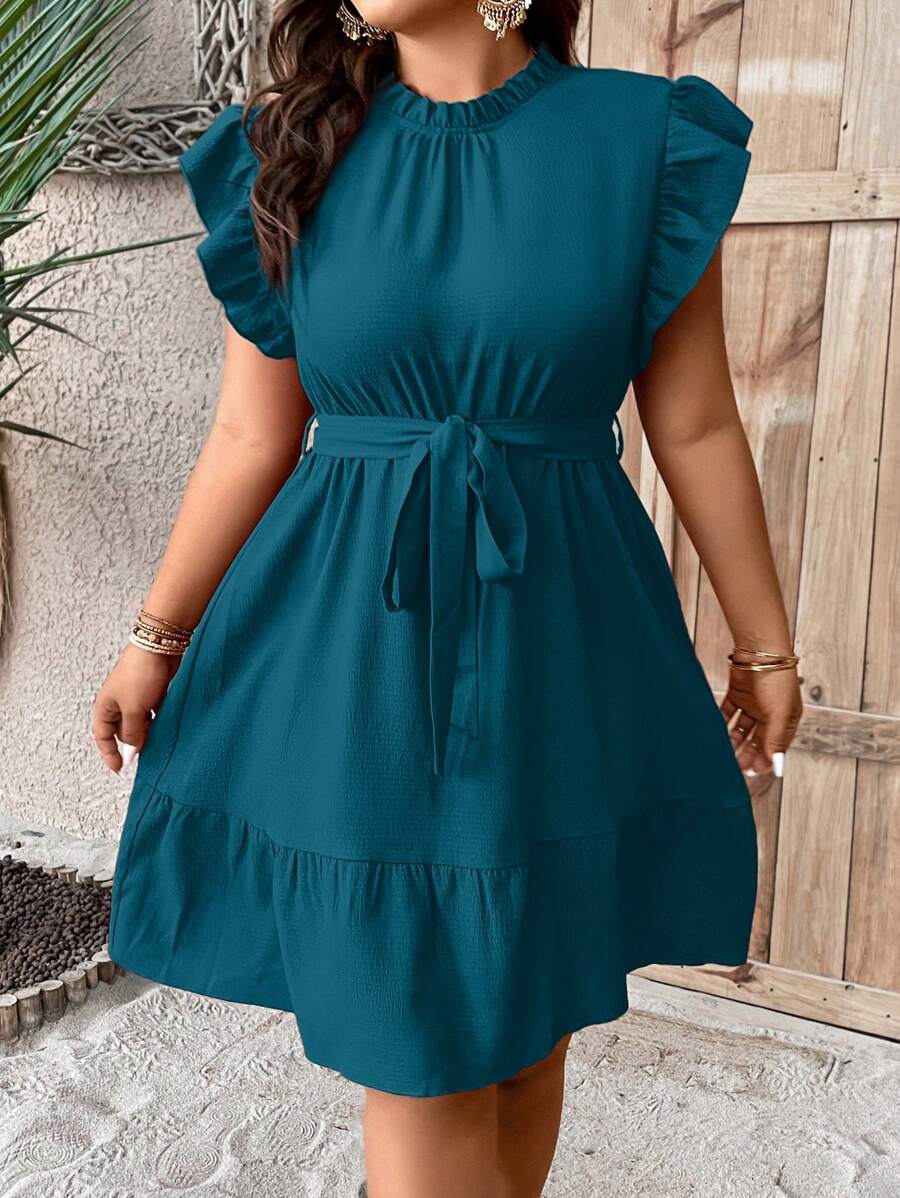 Vestido diario sencillo de unicolor para mujeres de talla grande, vestido de vacaciones de color azul verdoso, vestido casual verde, vestido de verano para mujeres - Neblina azul - Ver 1