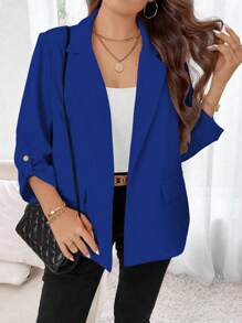 Calvaya 大尺碼純色捲袖休閒西裝外套