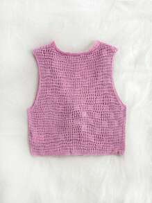 Soleia WYWH Women's Peach-Pink Knitted Vest With Tie, Front-Open Mohair Vest For Vacation