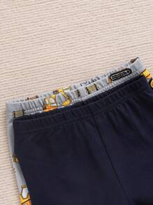 SHEIN 4pcs Baby Boy Snug Fit Alphabet & Excavator Pattern Round Neck Short Sleeve T-Shirt And Shorts Set