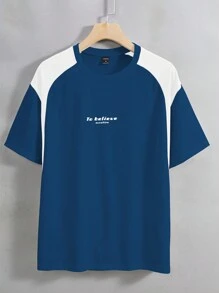 Claim Dot Men Color Block Casual Short Sleeve T-Shirt, Summer - Blue - View 3