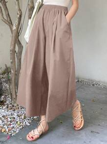 DAZY Letnie spodnie damskie z szeroką nogawką i elastyczną talią