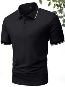 4 piezas Camisas polo coloridas para hombres, camisetas de manga corta con cuello, camisas finas Paul, unicolor, versátil, vintage, sencillo, de moda, para vacaciones, exteriores, camisa de media manga - Multicolor - Ver 4