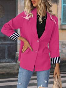 EMERY ROSE Ladies' Printed Lace Single-Breasted Work Suit Jacket - Hot Pink - View 6