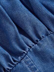 SHEIN MOD 女性復古洗鍊南藍色牛仔連身褲 - 淺色水洗藍 - 查看 3