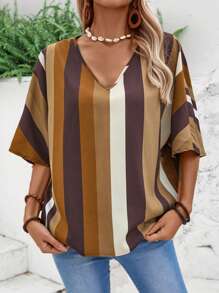 EMERY ROSE Women's Printed V-Neck Summer Shirt Casual Women Shirts - Khaki - View 5