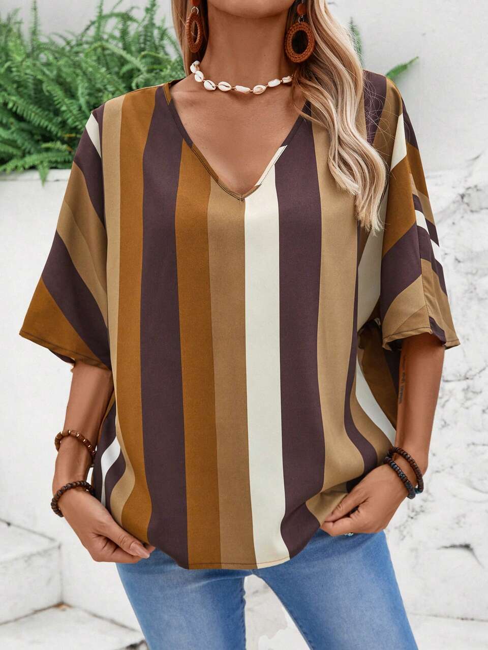 Women's Printed V-Neck Summer Shirt Casual Women Shirts