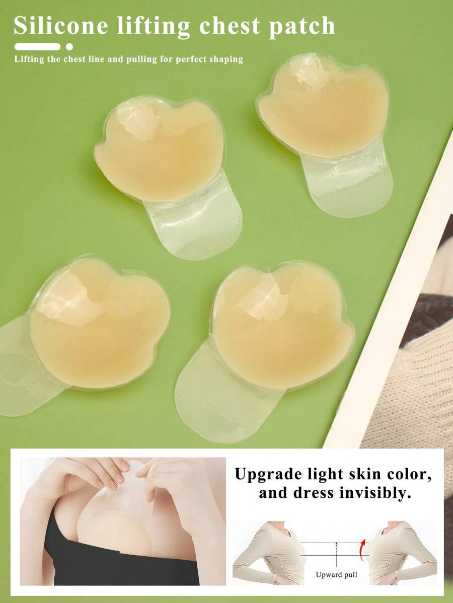 2 Pairs Silicone Breast Lift Tape Adhesive Bra For Women Wedding Dress Push Up Breast Stickers Strapless And Anti-Sagging With Nipple Covers - Apricot - View 1