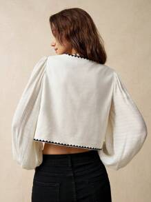 Bohemela 度假休闲黑白宽松刺绣女式长袖衬衫、长袖上衣