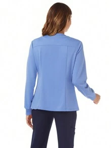 TaskEZ 實色前扣長袖制服夾克，帶口袋 - 藍色 - 查看 3