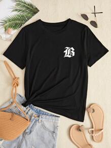 BamGleam 修身女式休闲短袖 T 恤，女装图案 T 恤女式上衣 - 黑色 - 查看 6