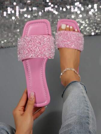 Pearl Fairy Slides Slippers For Women, French 2025 New Summer Outdoor Soft Bottom Casual Office Sandals