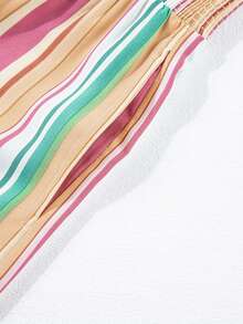 Pantalones anchos a rayas con cintura alta fruncida - Multicolor - Ver 5