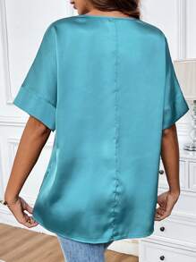 Chiquease Einfaches Damen T-Shirt mit V-Ausschnitt für den täglichen Gebrauch - Blau - Übersicht 2