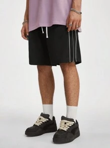 Manfinity VCAY Men's Loose Knitted Shorts With Double Side Zipper, Hip-Hop Style, For Summer