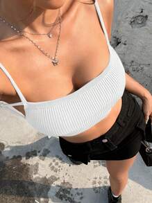 SHEIN EZwear 女式後背超短針織上衣 - 白色 - 查看 3