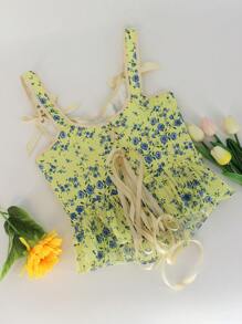 Sweetra Top de corte entallado con tirantes de hombro con volantes - Amarillo - Ver 5