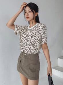 Dazy Designer Women's Leopard Print Loose Fit Round Neck Short Sleeve T-Shirt Summer - Multicolor - View 2