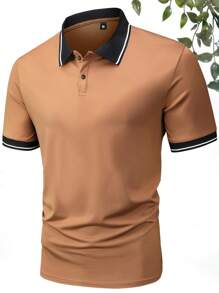 4 piezas Camisas polo coloridas para hombres, camisetas de manga corta con cuello, camisas finas Paul, unicolor, versátil, vintage, sencillo, de moda, para vacaciones, exteriores, camisa de media manga - Multicolor - Ver 2