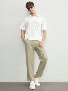 Manfinity RebelGame Men's Knitted Jacquard Solid Color Slim Short Sleeve Polo Shirt, Suitable For Summer Daily Wear - White - View 8