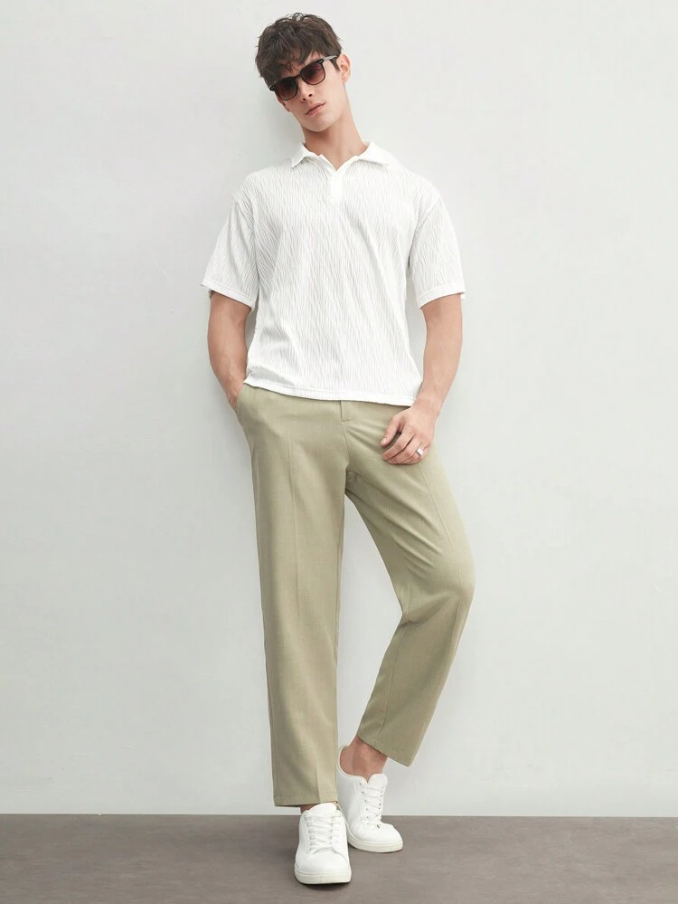 Men's Knitted Jacquard Solid Color Slim Short Sleeve Polo Shirt, Suitable For Summer Daily Wear