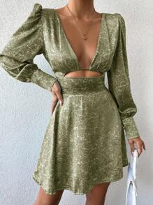 SHEIN Cottnline Ladies' Jacquard Hollow Out Dress - Green - View 5