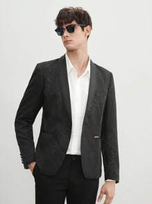 AKNOTIC Men's Old Money Style Business Casual Jacquard Woven Black Blazer, Spring And Autumn, For Fall Winter - Black - View 8