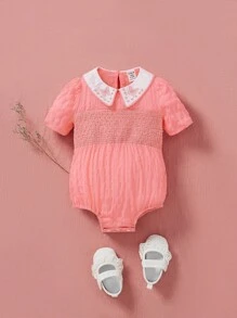 SHEIN 女婴休闲蝴蝶刺绣圆领连体衣 - 粉色 - 查看 1