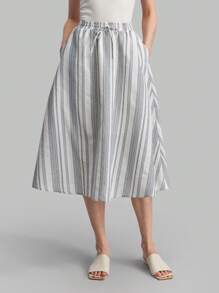 Ontre Váy Cotton Sọc Cotton Đơn Giản Hàng Ngày Mùa Hè Cho Nữ - Nhiều màu - Xem 5