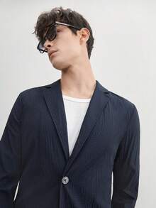 AKNOTIC Business Casual Áo khoác blazer dệt kiểu dáng cổ điển Easy Care cho nam, áo khoác có vai không đệm, dáng rộng, phù hợp với phong cách thường ngày, dành cho mùa hè - Màu xanh hải quân - Xem 9