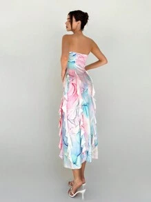Aloruh Women's Elegant Printed Strapless Dress - Multicolor - View 4