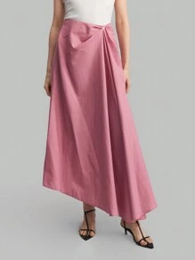 Ontre 女士純色長式不對稱下擺休閒裙 - 粉色 - 查看 4